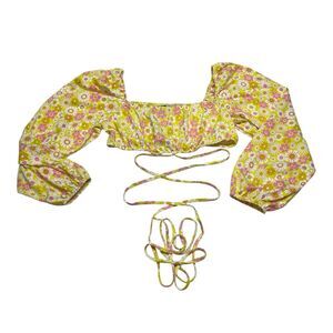 Floral Hippie Boho Crop Top With Tie Around